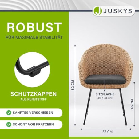 Juskys Rattan Korbsessel Cody 2er Set mit Kissen - Indoor & Outdoor Rattanstühle - Korbstuhl bis 100 kg belastbar - Korbstühl