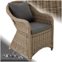 tectake® Rattan Stuhl, Garten Sessel, Outdoor Korbsessel mit Rücken- und Sitzkissen, Möbel wetterfest, Gartenmöbel, Balkonmöb