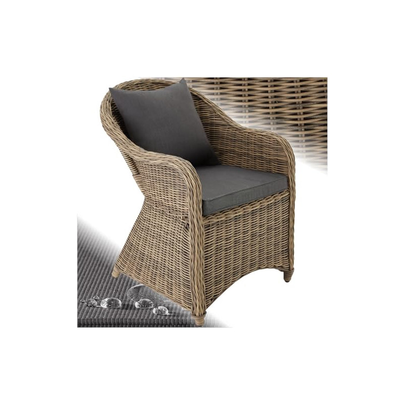 tectake® Rattan Stuhl, Garten Sessel, Outdoor Korbsessel mit Rücken- und Sitzkissen, Möbel wetterfest, Gartenmöbel, Balkonmöb tectake® Rattan Stuhl, Garten Sessel, Outdoor Korbsessel mit Rücken- und Sitzkissen, Möbel wetterfest, Gartenmöbel, Balkonmöb