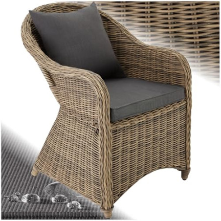 tectake® Rattan Stuhl, Garten Sessel, Outdoor Korbsessel mit Rücken- und Sitzkissen, Möbel wetterfest, Gartenmöbel, Balkonmöb