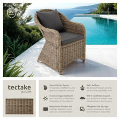 tectake® Rattan Stuhl, Garten Sessel, Outdoor Korbsessel mit Rücken- und Sitzkissen, Möbel wetterfest, Gartenmöbel, Balkonmöb