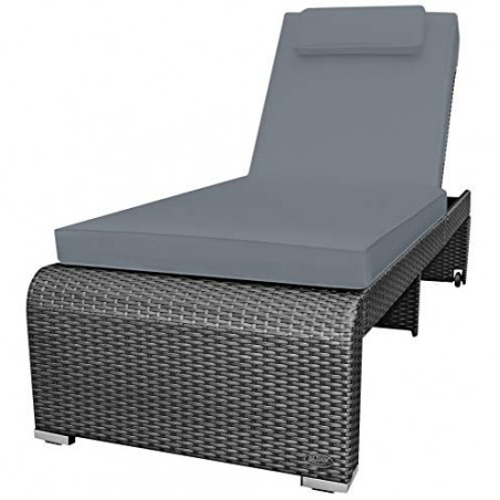 RS Trade Sonnenliege Monza Silber/Grau - Outdoor Liege mit beständigem Poly-Rattan-Geflecht - verstellbare Rückenlehne & brei