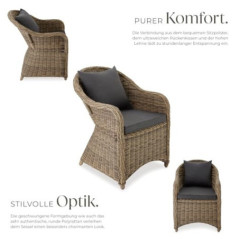 tectake® Rattan Stuhl, Garten Sessel, Outdoor Korbsessel mit Rücken- und Sitzkissen, Möbel wetterfest, Gartenmöbel, Balkonmöb