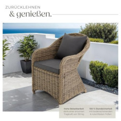 tectake® Rattan Stuhl, Garten Sessel, Outdoor Korbsessel mit Rücken- und Sitzkissen, Möbel wetterfest, Gartenmöbel, Balkonmöb