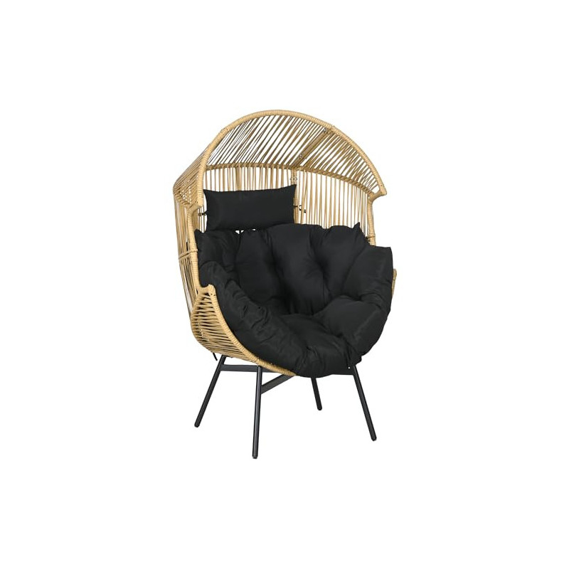 Outsunny Rattansessel, Rattan Korbsessel mit dickem Sitzkissen, Gartensessel in Eiform, 120 kg belastbar, für Terrasse, Garte