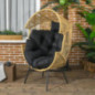 Outsunny Rattansessel, Rattan Korbsessel mit dickem Sitzkissen, Gartensessel in Eiform, 120 kg belastbar, für Terrasse, Garte