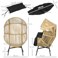 Outsunny Rattansessel, Rattan Korbsessel mit dickem Sitzkissen, Gartensessel in Eiform, 120 kg belastbar, für Terrasse, Garte