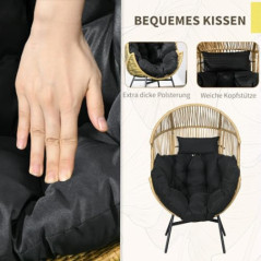 Outsunny Rattansessel, Rattan Korbsessel mit dickem Sitzkissen, Gartensessel in Eiform, 120 kg belastbar, für Terrasse, Garte