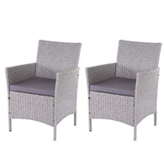 Mendler 2er-Set Poly-Rattan Gartensessel Halden, Korbsessel - grau, Kissen anthrazit