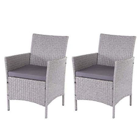 Mendler 2er-Set Poly-Rattan Gartensessel Halden, Korbsessel - grau, Kissen anthrazit