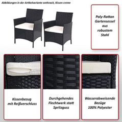 Mendler 2er-Set Poly-Rattan Gartensessel Halden, Korbsessel - grau, Kissen anthrazit