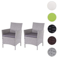 Mendler 2er-Set Poly-Rattan Gartensessel Halden, Korbsessel - grau, Kissen anthrazit
