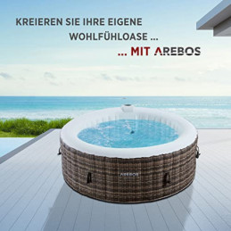 Arebos Aufblasbarer Whirlpool | In- & Outdoor | ⌀ 180 cm | 4 Personen | 100 Massagedüsen | mit Heizung | 800 Liter | Inkl. Ab