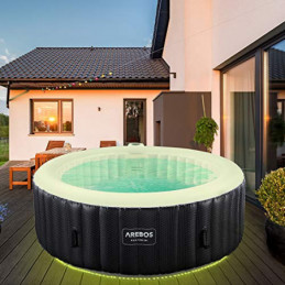 Arebos Whirlpool | automatisch aufblasbar | In & Outdoor | 6 Personen | ⌀ 208 cm | LED Leuchtband | 130 Massagedüsen | 1000 L