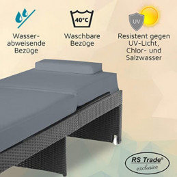 RS Trade Sonnenliege Monza Silber/Grau - Outdoor Liege mit beständigem Poly-Rattan-Geflecht - verstellbare Rückenlehne & brei