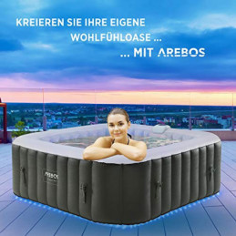 Arebos Spa Whirlpool 2400 W | automatisch aufblasbar | In- & Outdoor Spa Pool | 6 Personen | 185x185 cm | LED-Beleuchtung | 1