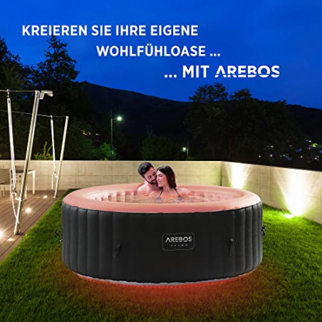 Arebos Whirlpool | ⌀ 180 cm | mit LED-Beleuchtung | 6 Farben | aufblasbar rund | In- & Outdoor | 4 Personen | 100 Massagedüse