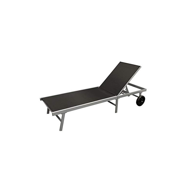 DEGAMO Rollenliege Ostia 200cm, Aluminium Silbergrau + Kunstgewebe schwarz wetterfest, Rückenteil 5-Fach verstellbar DEGAMO Rollenliege Ostia 200cm, Aluminium Silbergrau + Kunstgewebe schwarz wetterfest, Rückenteil 5-Fach verstellbar