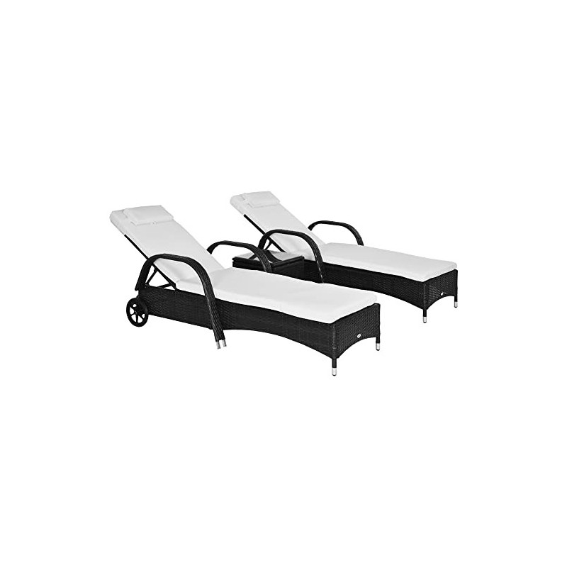 Outsunny Sonnenliege Gartenliege Tisch 3er-Set Gartenmöbel, Polyrattan+Metall Schwarz+Cremeweiß Outsunny Sonnenliege Gartenliege Tisch 3er-Set Gartenmöbel, Polyrattan+Metall Schwarz+Cremeweiß