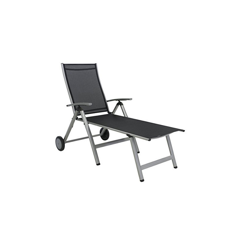 greemotion Rollliege Monza Comfort silber/schwarz, Gartenliege 8-fach verstellbar, platzsparend zu verstauen, Liege mit extra