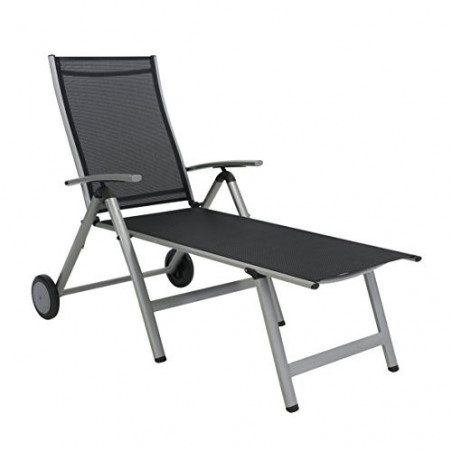 greemotion Rollliege Monza Comfort silber/schwarz, Gartenliege 8-fach verstellbar, platzsparend zu verstauen, Liege mit extra