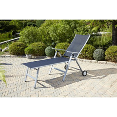 greemotion Rollliege Monza Comfort silber/schwarz, Gartenliege 8-fach verstellbar, platzsparend zu verstauen, Liege mit extra