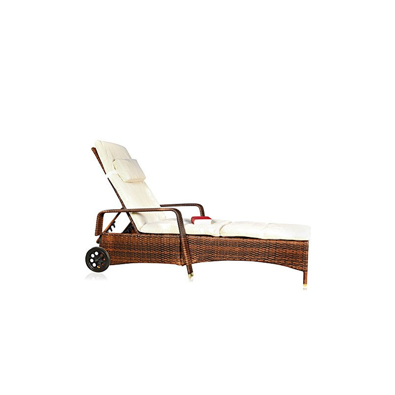 Melko Gartenliege Braun mit Auflage Strandliege mit Rädern Gartenliege wetterfest Loungeliege Rattanmöbel Liege Melko Gartenliege Braun mit Auflage Strandliege mit Rädern Gartenliege wetterfest Loungeliege Rattanmöbel Liege