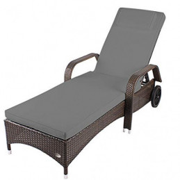 RS Trade Sonnenliege Toscana Braun/Grau - Outdoor Liege mit beständigem Poly-Rattan-Geflecht - verstellbare Rückenlehne - Arm