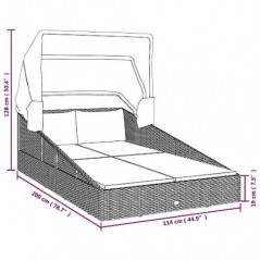 Festnight Sonnenliege Polyrattan mit Faltdach Braun Sonnenliege 2 Personen Gartenbett für 2 Personen Doppel Sonnenliege Outdo