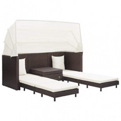 Sonnenliege Rattan Ausziehbar Sonneninsel Outdoor mit Dach Gartenliege Garten Lounge Set Loungemöbel Loungebett Doppelliege L