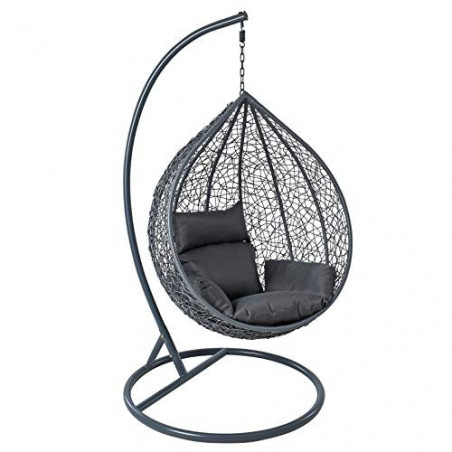 ESTEXO Polyrattan Hängesessel Hängekorb mit Gestell Rattan Hängestuhl Sessel Anthrazit