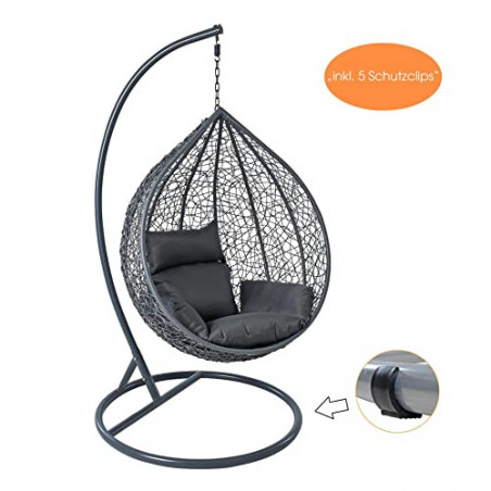 ESTEXO Polyrattan Hängesessel Hängekorb mit Gestell Rattan Hängestuhl Sessel Anthrazit