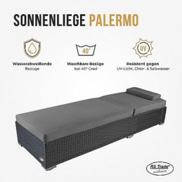 RS Trade Sonnenliege Palermo Silber/Grau - Outdoor Liege mit beständigem Poly-Rattan-Geflecht - verstellbare Rückenlehne – ex