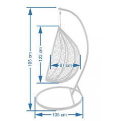 Kideo Komplettset: großer Hängesessel mit Gestell & Kissen, Korbsessel, Poly-Rattan  Korb & Gestell: weiß, Kissen: weiß Nest 