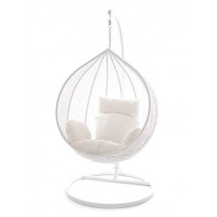 Kideo Swing Chair Hängesessel Hängestuhl Polyrattan Schwebesitz Loungesessel  weiß 