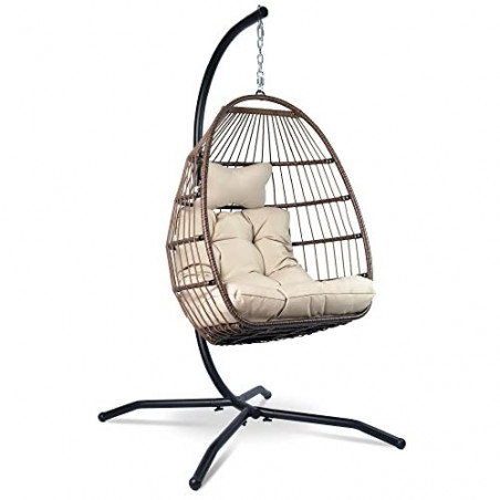 VITA5 Hängesessel mit Gestell - Bequemer Hängekorb Sessel - Rattan Hängesessel Indoor und Outdoor -Boho Egg Schaukel für Terr