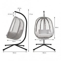 ML-Design Hängesessel mit Gestell und Sitzkissen, Grau, H177 cm, X-förmige Basis, Indoor & Outdoor, Hängesesselgestell mit Hä