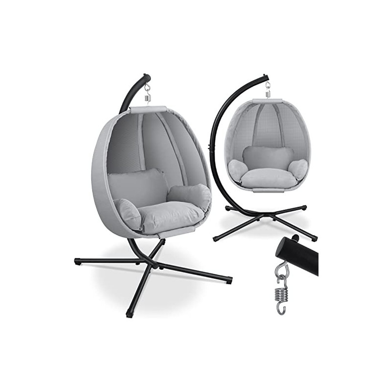 KESSER® Luxe Hängesessel mit Gestell + weicher Sitzkissen, Seitenpolsterung, Sitz- und Rückenkissen Hängekorb Indoor & Outdoo