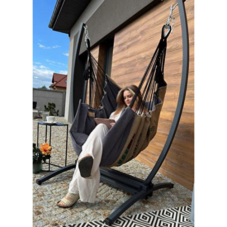 Izabell Hängesessel mit Gestell Stahl Hängekorb Sessel Großen Kissen Indoor - Outdoor Coffe Swing XXL  grau 