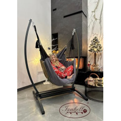 Izabell Hängesessel mit Gestell Stahl Hängekorb Sessel Großen Kissen Indoor - Outdoor Coffe Swing XXL  grau 