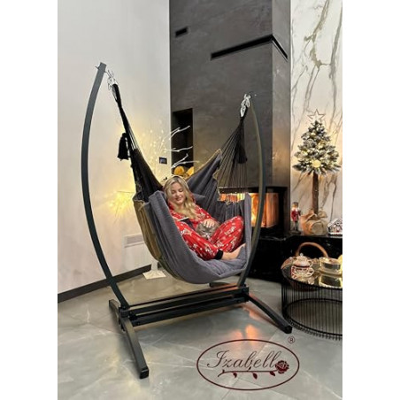 Izabell Hängesessel mit Gestell Stahl Hängekorb Sessel Großen Kissen Indoor - Outdoor Coffe Swing XXL  grau 