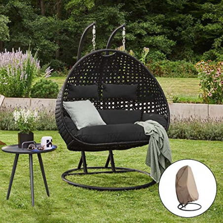 Home Deluxe - Hängesessel Twin - Schwarz, Höhe 195 cm - inkl. Regenabdeckung, Gestell, Sitz- und Rückenkissen I Polyrattan Hä