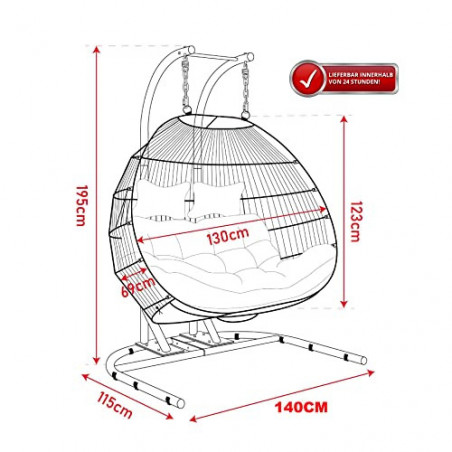 Endorphin® Hängesessel mit Gestell Twin | Für 2 Person | Hängestuhl Outdoor Mit Gestell und Polster | Sessel für Garten, Balk