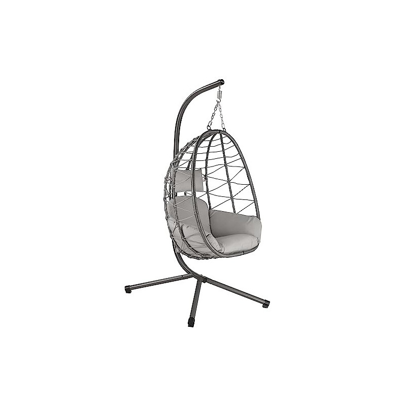 HinHocker Hängesessel mit Gestell | Grau | Hängeschaukel für Indoor und Outdoor | Inkl. Kissen und Auflagepolster | Korbsesse HinHocker Hängesessel mit Gestell | Grau | Hängeschaukel für Indoor und Outdoor | Inkl. Kissen und Auflagepolster | Korbsesse