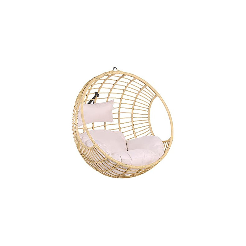 Hängekorbsessel aus Rattan Beige ohne Gestell inkl. Sitz- u. Kopfkissen Aspio Hängekorbsessel aus Rattan Beige ohne Gestell inkl. Sitz- u. Kopfkissen Aspio