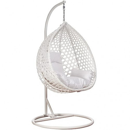 RAMROXX 41746 Luxus Hängesessel Style XXL Rattan Korb und Gestell Weiss mit Relaxkissen Weiss