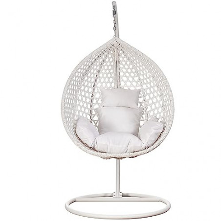 RAMROXX 41746 Luxus Hängesessel Style XXL Rattan Korb und Gestell Weiss mit Relaxkissen Weiss