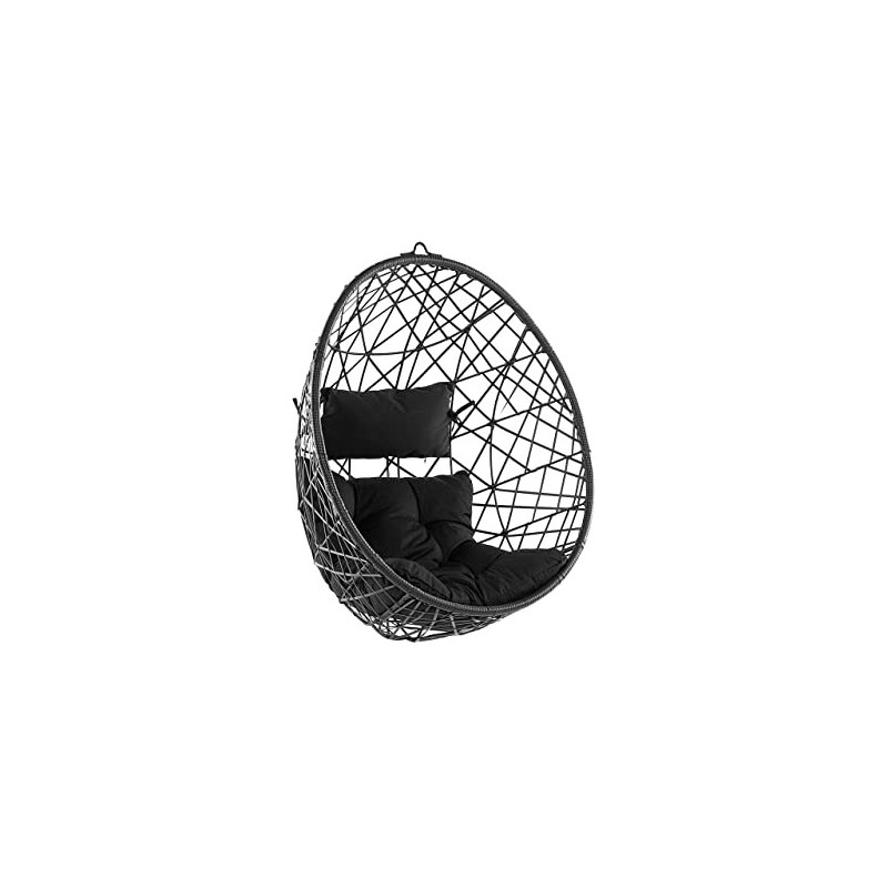 Runder Hängesessel aus Rattan Schwarz inkl. Sitz- u. Kopfkissen Boho Stil Alatri Runder Hängesessel aus Rattan Schwarz inkl. Sitz- u. Kopfkissen Boho Stil Alatri