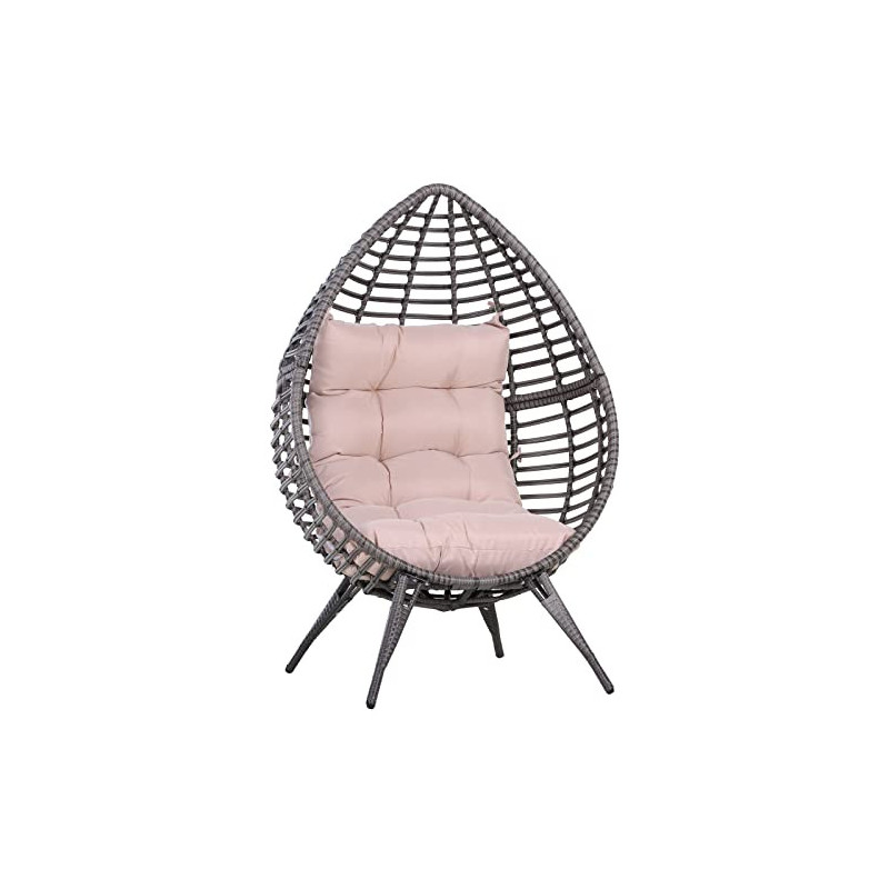Outsunny Rattansessel in Tropfenform, Gartensessel mit Sitzkissen, Erhöhter Rattanstuhl, Stahl, Grau, 101 x 89 x 156 cm Outsunny Rattansessel in Tropfenform, Gartensessel mit Sitzkissen, Erhöhter Rattanstuhl, Stahl, Grau, 101 x 89 x 156 cm