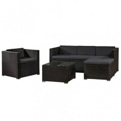 Juskys Polyrattan Lounge Punta Cana L für 4-5 Personen mit 3er Sofa, Sessel, Hocker, Tisch & Kissen, Sitzgruppe für Garten, T